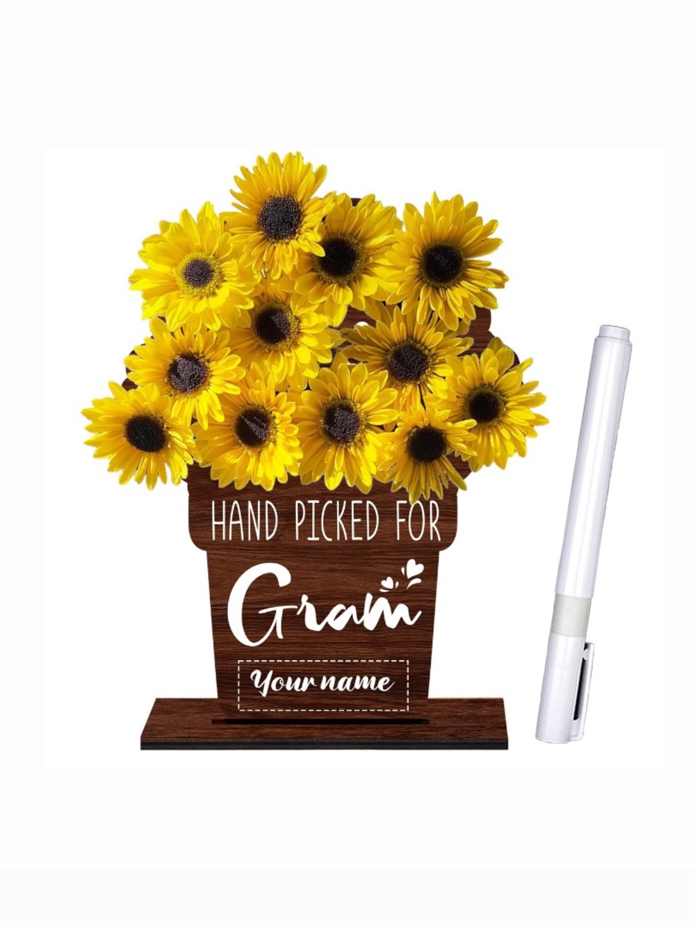Wooden 'Hand Picked For Gram' Floral Display - Dark Brown - Picture 2 of 3